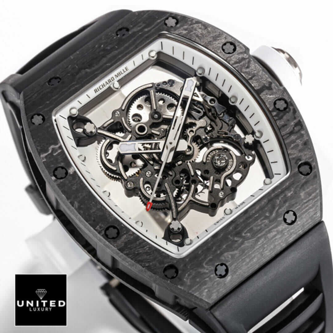 Richard Mille White Dial Black Bezel Rubber Bracelet Replica close view