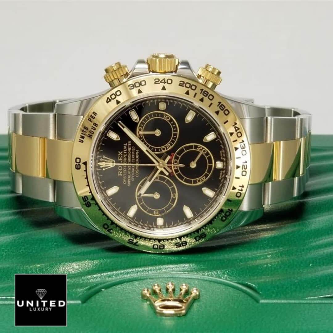 Rolex Daytona Gold & Steel Black 116503 Replica on the Green Rolex Box