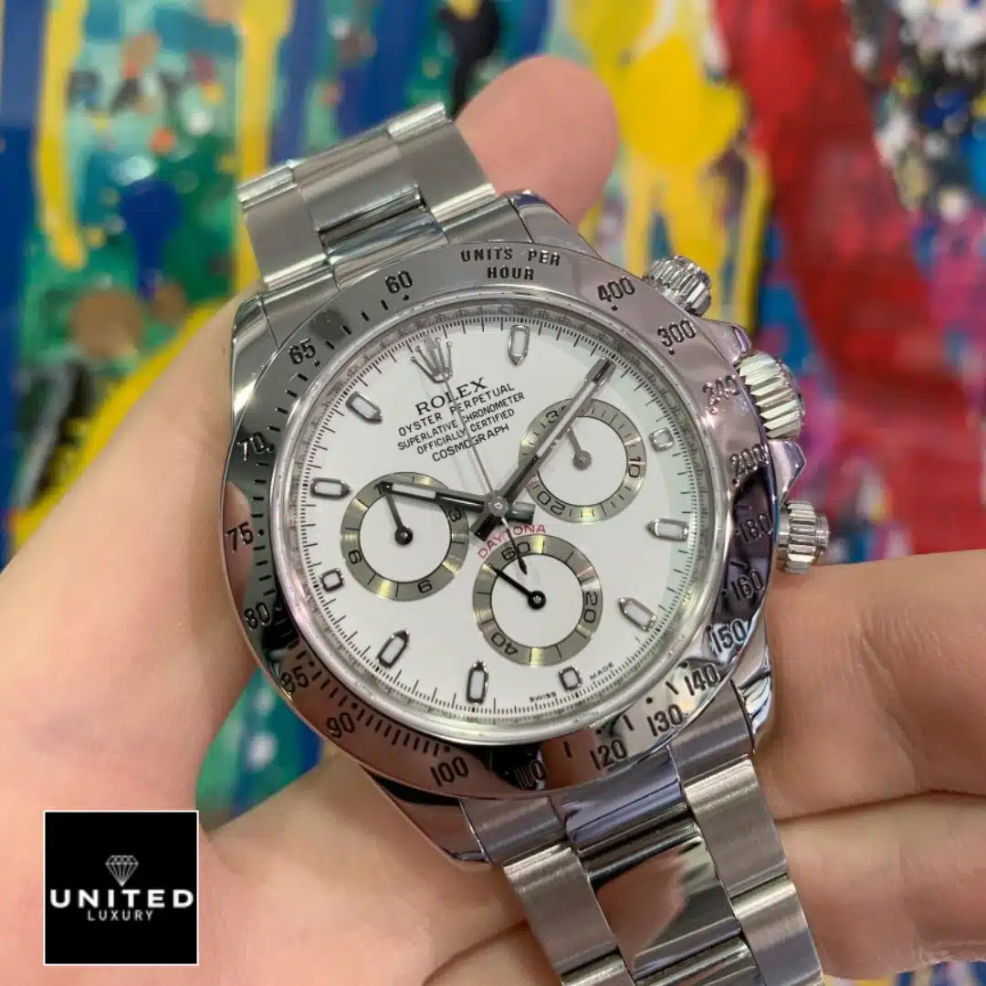 Rolex Daytona White Dial 116520 Oyster Replica on his hands