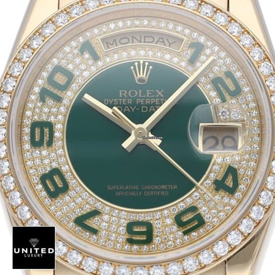 Rolex Datejust 118348 Replica dial is green with Diamond and Arabic numerals