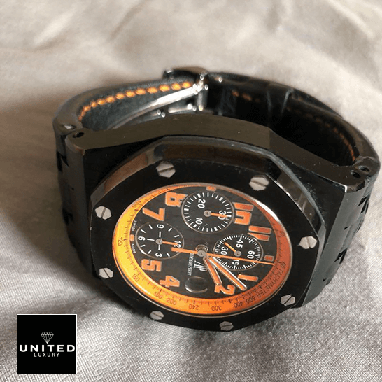 Audemars Piguet Royal Oak Orange Black Dial Replica on the white carpet