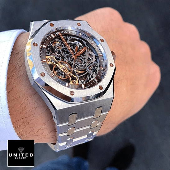 Audemars Piguet Stainless Steel Case and Bracelet Skeleton Dial Replica on the wrist