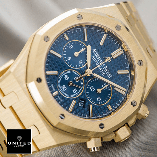 Audemars Piguet Gold Case Blue Dial Replica crown / push button