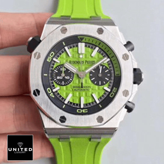 Audemars Piguet Royal Oak Green Dial Replica on the hand