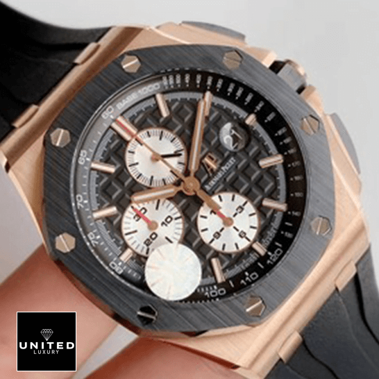 Audemars Piguet Royal Oak Black Dial Gold Case Replica on the hand