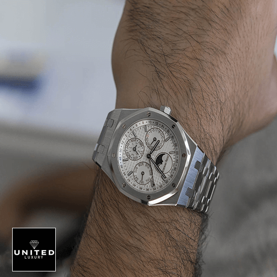 Audemars Piguet Royal White Dial Moon Steel Replica on the wrist