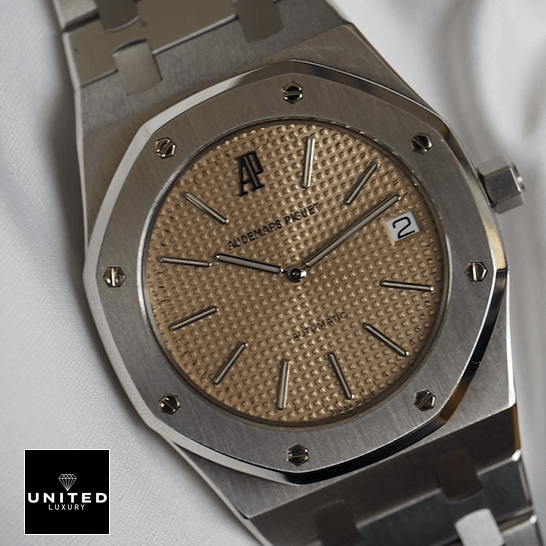 Audemars Piguet Royal Oak Rose Gold Dial Steel Replica front view white background