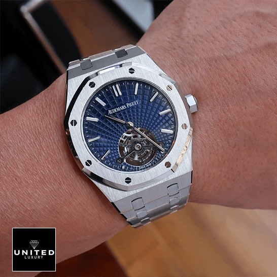 Audemars Piguet Tourbillion Blue Dial Replica on the wrist