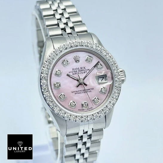 Rolex Datejust Pink Dial Diamond Bezel Replica white background