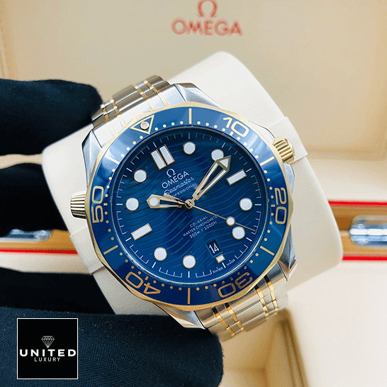 Omega Seamaster Blue Dial Gold Replica in the omega box