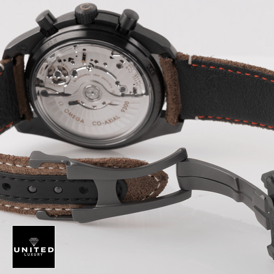 Omega Speedmaster Leather Bracelet Replica opened clasp upside view