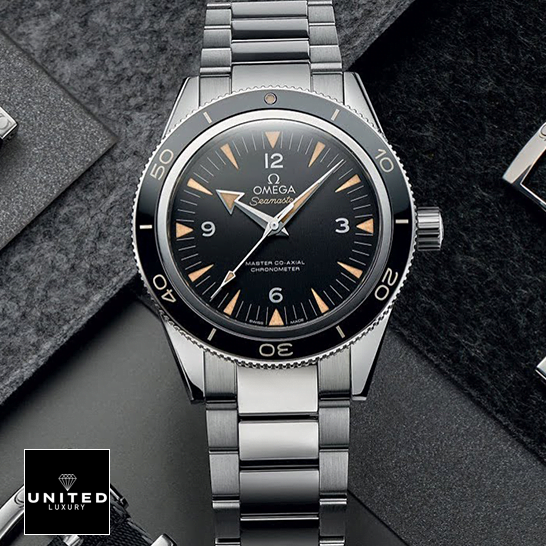 Omega Seamaster Black Dial 300m Co Axial Replica grey background
