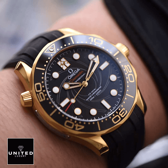 Omega Seamaster Professıonal Black Dial Gold Case Replica on the wrist