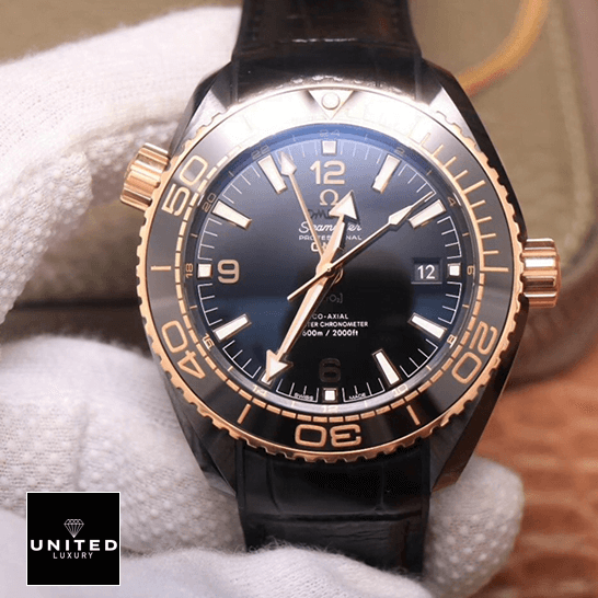 Omega Seamaster Planet Ocean Ceramic Black Dial Replica on the hand