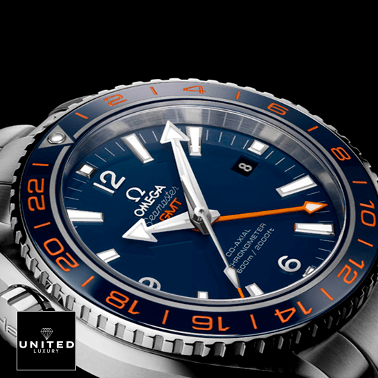 Omega Seamaster GMT Blue Dial Orange Bezel Replica black background