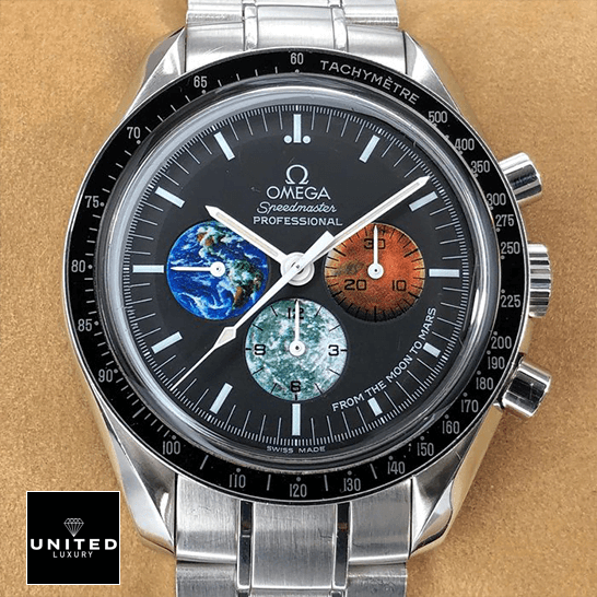 Omega Speedmaster Black Dial Black Bezel Replica brown background