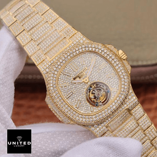 Patek Philippe Tourbillion Diamond Dial Replica on the hand