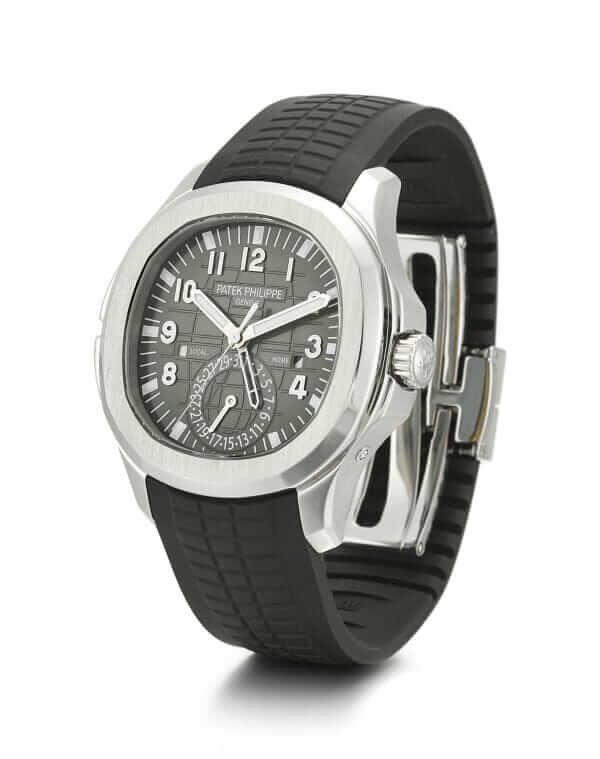 Patek-Philippe-Dual-Time-Black-Dial-Strap-Replica