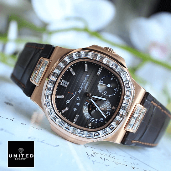 Patek Philippe Baguette Diamond Bezel Black Dial Replica side view