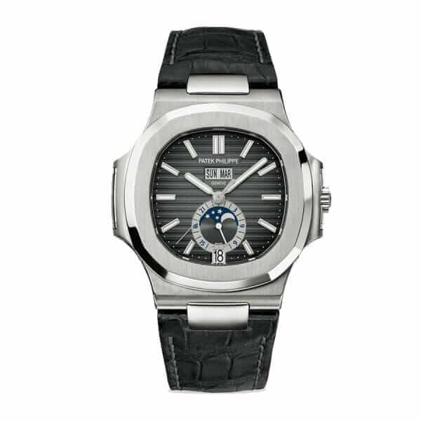 patek-philippe-grey-dial-black-leather-replica-watch