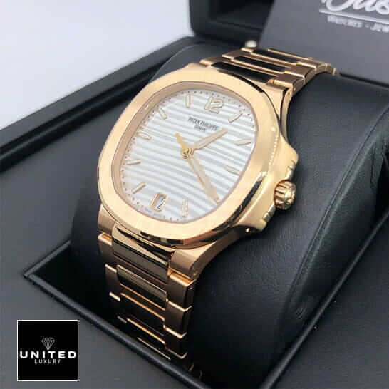 Patek Philippe Rose Gold White Dial Replica in the black box