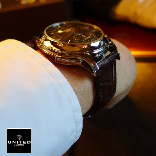 Patek Philippe Geneve Repeater Brown Leather Bracelet Replica on the man wrist