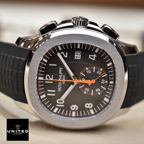 Patek Philippe Geneve Aquanaut Black Dial Steel Bezel Replica side view