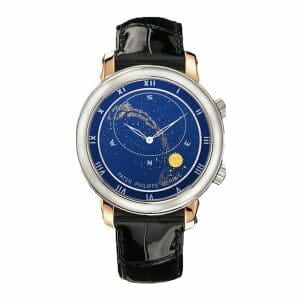 patek-philippe-celestial-blue-dial-black-leather-rose-gold-replica-watch