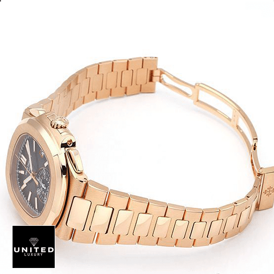 Patek Philippe Nautilus Rose Gold Bracelet Replica opened clasp white background