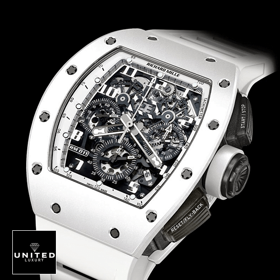 Richard Mille RM011 White Bezel Rubber Bracelet Replica black background