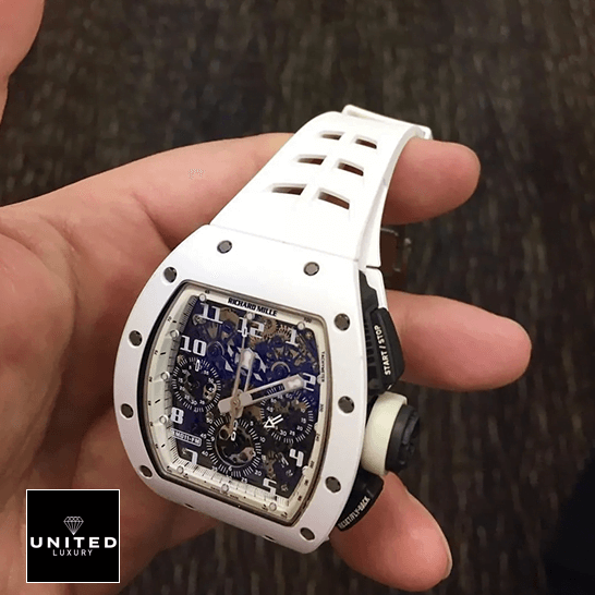 Richard Mille RM011 FM White Rubber Bracelet Replica on the hand