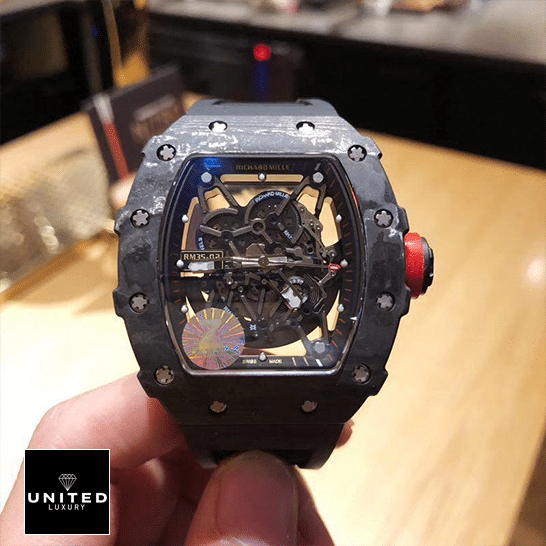 Richard Mille RM3502 Carbon Skeleton Dial Replica on the hand