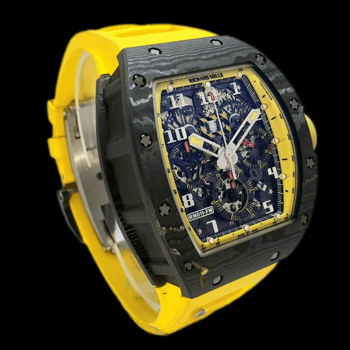 Richard Mille RM011 1631962966 Black Bezel Yellow Rubber Bracelet Replica