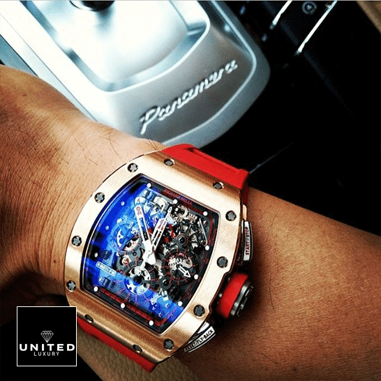 Richard Mille RM011 Gold Bezel Red Demon Han Replica on the man wrist