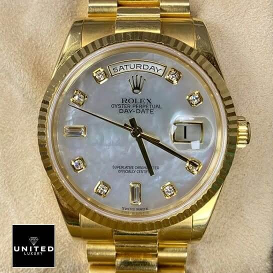 Rolex Day Date 128238 Replica Champagne dial with diamonds