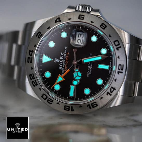 Rolex Explorer II 216570-0001 Luminous Dial Replica on the Table