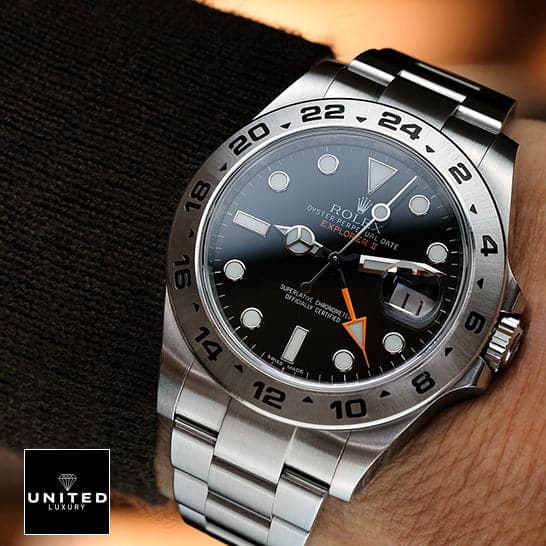 Rolex Explorer II 216570-0001 Stainless Steel Bezel Replica on his arm