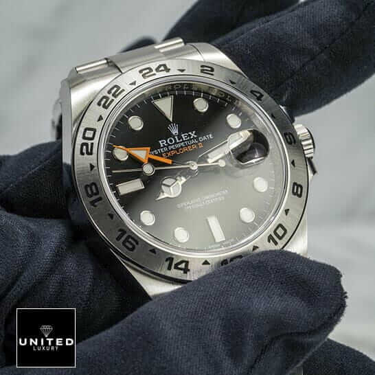 Rolex Explorer II 216570-0001 Stainless Steel Bezel Replica on the hand