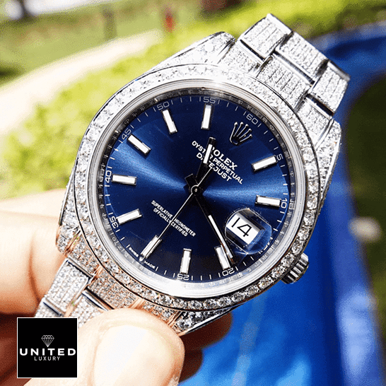 Rolex Datejust 126300 Blue Dial & Gem-Set Bezel Iced Out Replica