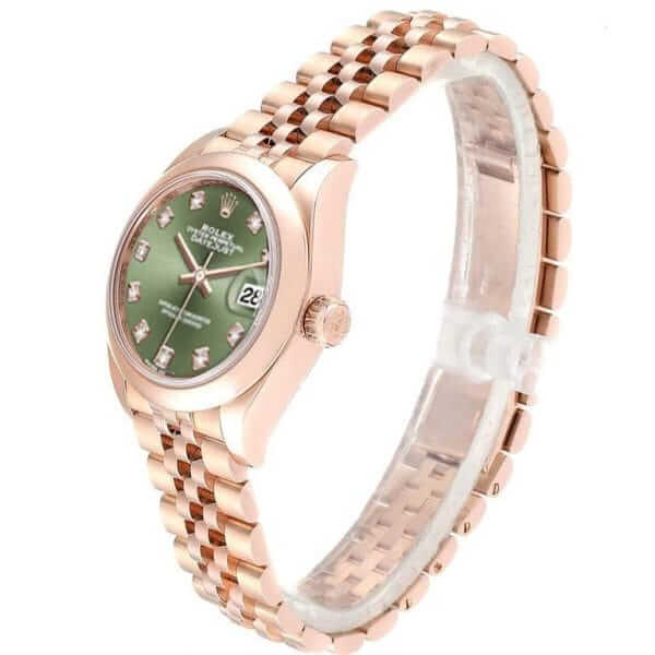 rolex datejust 279165 everose gold automatic green with diamond dial jubilee replica
