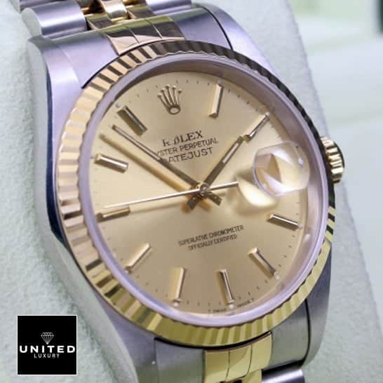 Rolex Datejust 16233 Fluted Bezel Yellow Gold Dial Replica