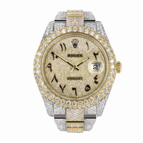 rolex-datejust-two-tone-yellow-gold-arabic-dial-iced-out-116300-replica