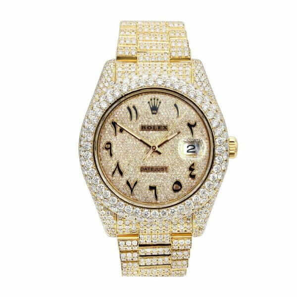 rolex datejust yellow gold arabic dial iced out 116300 replica 1