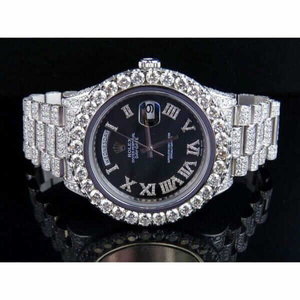 rolex day date 2 president white gold diamond 218239 black dial iced out replica