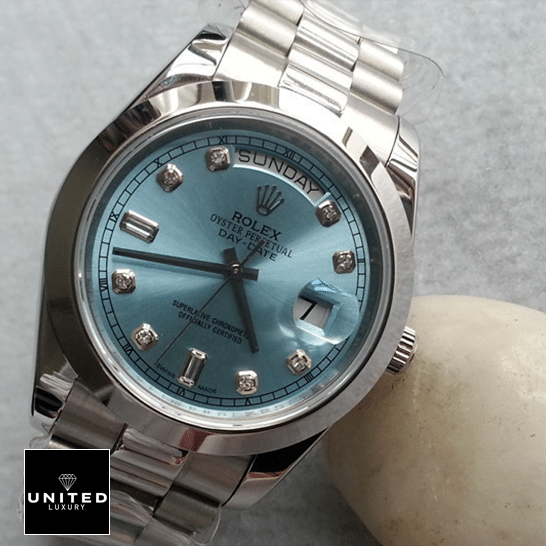 Rolex Day-Date II 218206-0009 V6 Stainless Steel Ice Blue Dial Replica