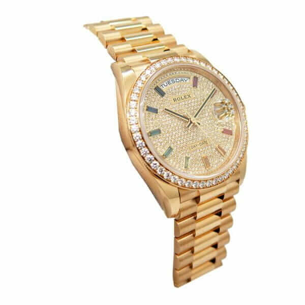 rolex day date yellow gold with pave diamond dial sapphire 128348rbr