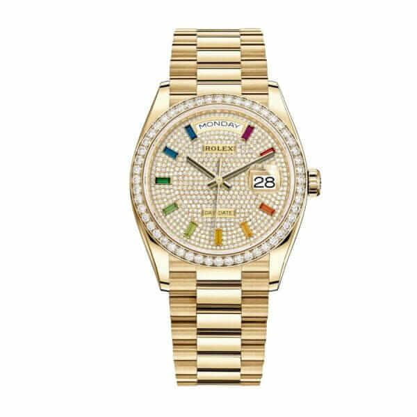 rolex day date yellow gold with pave diamond dial sapphire 128348rbr replica 1