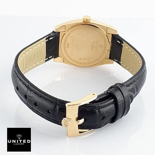 Rolex Geneve Cellini black leather bracelet rolex emblem on buckle