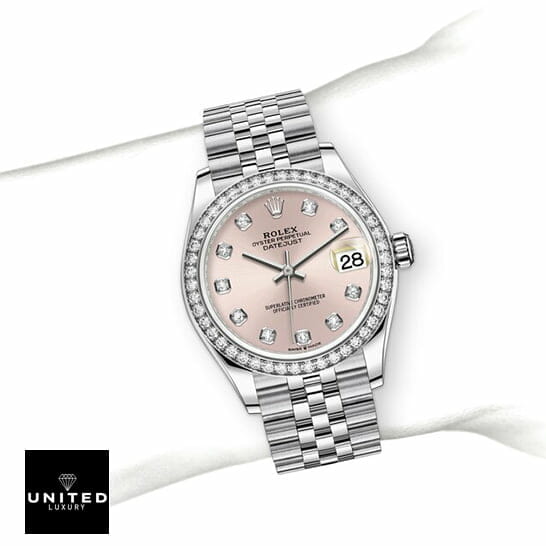 Rolex Datejust Pink Diamond Replica on the wrist