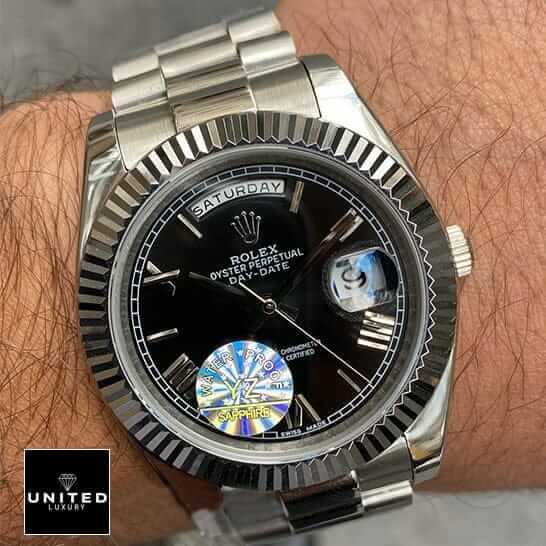 Rolex Day Date II Presidential Black Roman Dial 218239 Jubilee Replica